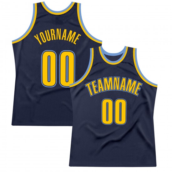 Custom Navy Gold-Light Blue Authentic Throwback Basketball Jersey Custom Navy Gold-Light Blue Authentic Throwback Basketball Jersey