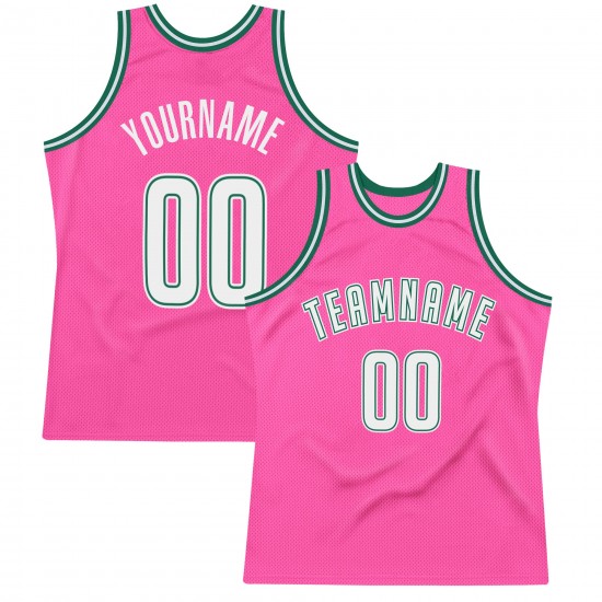 Custom Pink White-Kelly Green Authentic Throwback Basketball Jersey Custom Pink White-Kelly Green Authentic Throwback Basketball Jersey