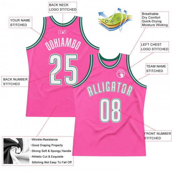 Custom Pink White-Kelly Green Authentic Throwback Basketball Jersey Custom Pink White-Kelly Green Authentic Throwback Basketball Jersey