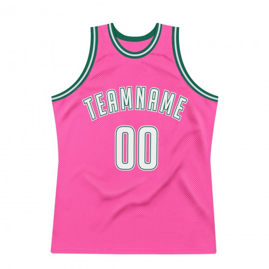 Custom Pink White-Kelly Green Authentic Throwback Basketball Jersey Custom Pink White-Kelly Green Authentic Throwback Basketball Jersey
