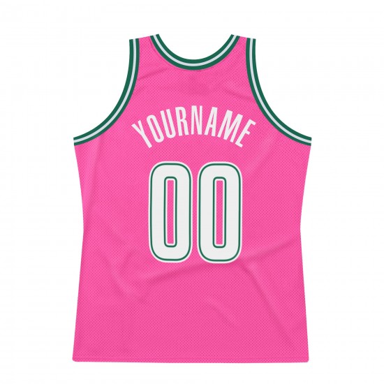 Custom Pink White-Kelly Green Authentic Throwback Basketball Jersey Custom Pink White-Kelly Green Authentic Throwback Basketball Jersey