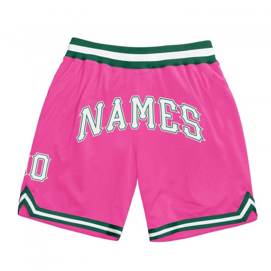 Custom Pink White-Kelly Green Authentic Throwback Basketball Shorts Custom Pink White-Kelly Green Authentic Throwback Basketball Shorts