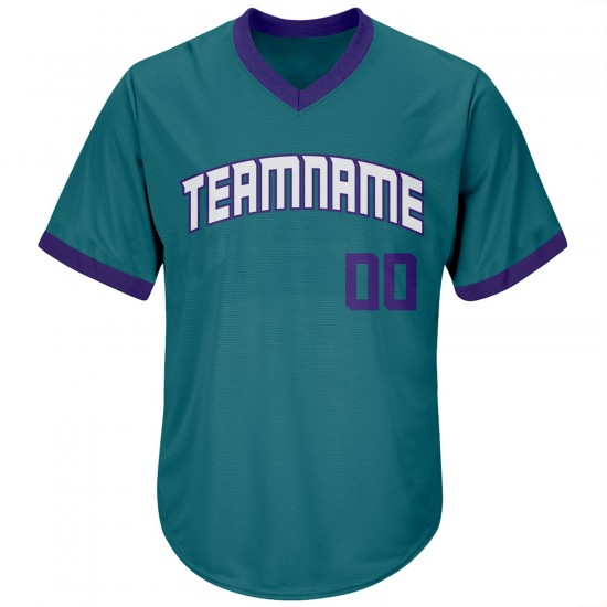 Custom Aqua Purple-White Authentic Throwback Rib-Knit Baseball Jersey Shirt Custom Aqua Purple-White Authentic Throwback Rib-Knit Baseball Jersey Shirt
