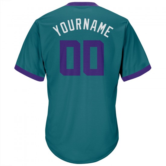 Custom Aqua Purple-White Authentic Throwback Rib-Knit Baseball Jersey Shirt Custom Aqua Purple-White Authentic Throwback Rib-Knit Baseball Jersey Shirt