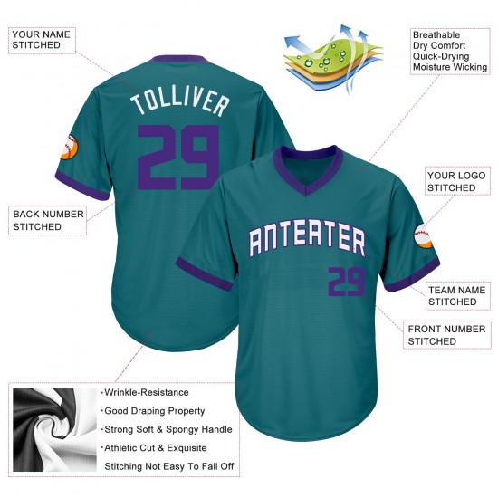 Custom Aqua Purple-White Authentic Throwback Rib-Knit Baseball Jersey Shirt Custom Aqua Purple-White Authentic Throwback Rib-Knit Baseball Jersey Shirt