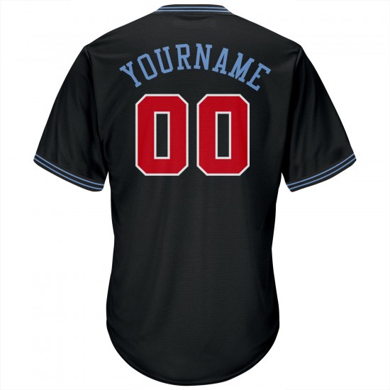Custom Black Red-Light Blue Authentic Throwback Rib-Knit Baseball Jersey Shirt Custom Black Red-Light Blue Authentic Throwback Rib-Knit Baseball Jersey Shirt