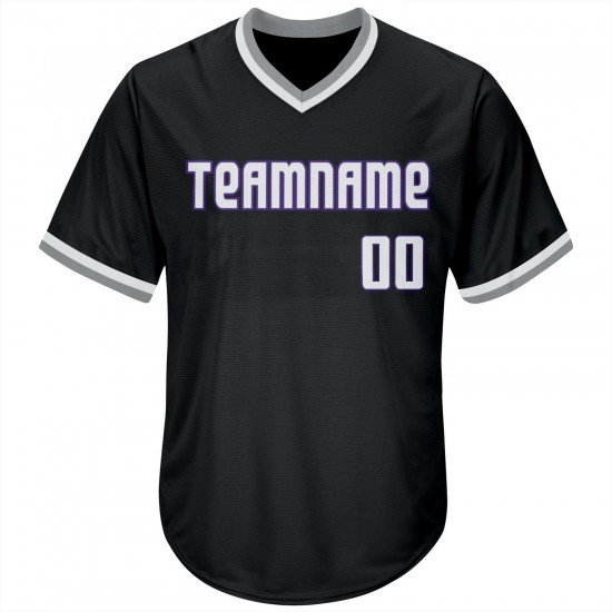 Custom Black White-Purple Authentic Throwback Rib-Knit Baseball Jersey Shirt Custom Black White-Purple Authentic Throwback Rib-Knit Baseball Jersey Shirt