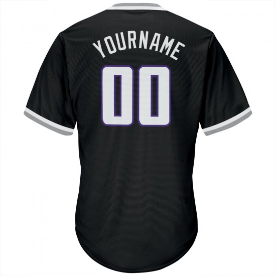 Custom Black White-Purple Authentic Throwback Rib-Knit Baseball Jersey Shirt Custom Black White-Purple Authentic Throwback Rib-Knit Baseball Jersey Shirt