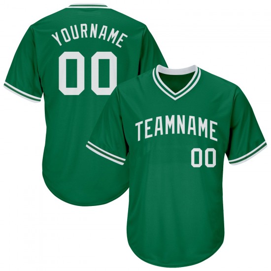 Custom Kelly Green White Authentic Throwback Rib-Knit Baseball Jersey Shirt Custom Kelly Green White Authentic Throwback Rib-Knit Baseball Jersey Shirt