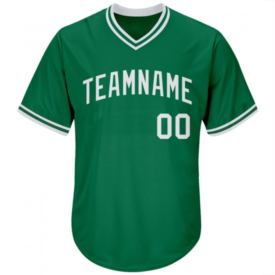 Custom Kelly Green White Authentic Throwback Rib-Knit Baseball Jersey Shirt Custom Kelly Green White Authentic Throwback Rib-Knit Baseball Jersey Shirt