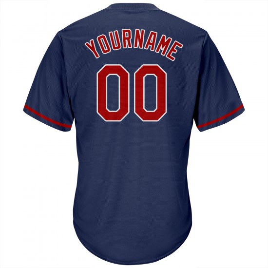 Custom Navy Red-White Authentic Throwback Rib-Knit Baseball Jersey Shirt
