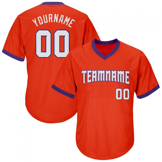 Custom Orange White-Purple Authentic Throwback Rib-Knit Baseball Jersey Shirt Custom Orange White-Purple Authentic Throwback Rib-Knit Baseball Jersey Shirt