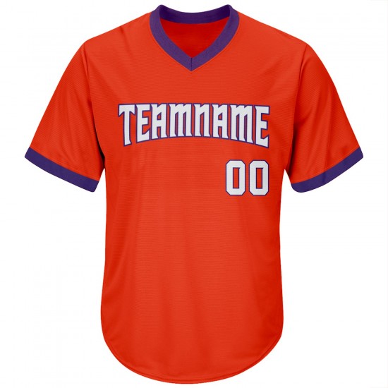 Custom Orange White-Purple Authentic Throwback Rib-Knit Baseball Jersey Shirt Custom Orange White-Purple Authentic Throwback Rib-Knit Baseball Jersey Shirt