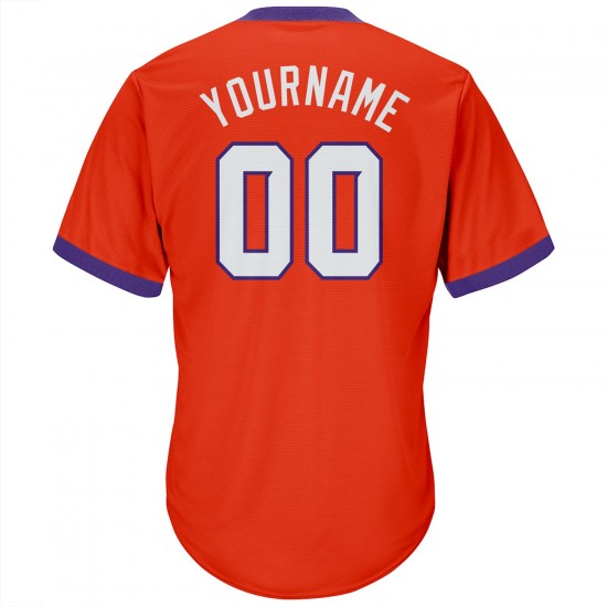 Custom Orange White-Purple Authentic Throwback Rib-Knit Baseball Jersey Shirt Custom Orange White-Purple Authentic Throwback Rib-Knit Baseball Jersey Shirt