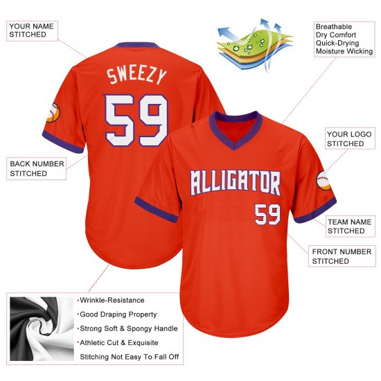 Custom Orange White-Purple Authentic Throwback Rib-Knit Baseball Jersey Shirt Custom Orange White-Purple Authentic Throwback Rib-Knit Baseball Jersey Shirt