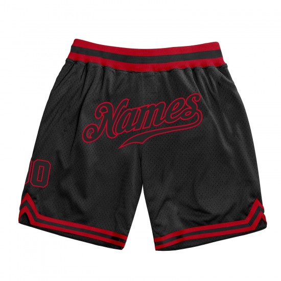 Custom Black Black-Red Authentic Throwback Basketball Shorts Custom Black Black-Red Authentic Throwback Basketball Shorts