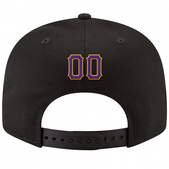 Custom Black Purple-Gold Stitched Adjustable Snapback Hat Custom Black Purple-Gold Stitched Adjustable Snapback Hat