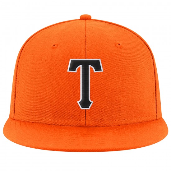 Custom Orange Black-White Stitched Adjustable Snapback Hat Custom Orange Black-White Stitched Adjustable Snapback Hat