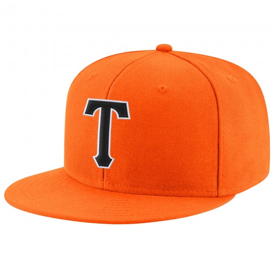 Custom Orange Black-White Stitched Adjustable Snapback Hat Custom Orange Black-White Stitched Adjustable Snapback Hat
