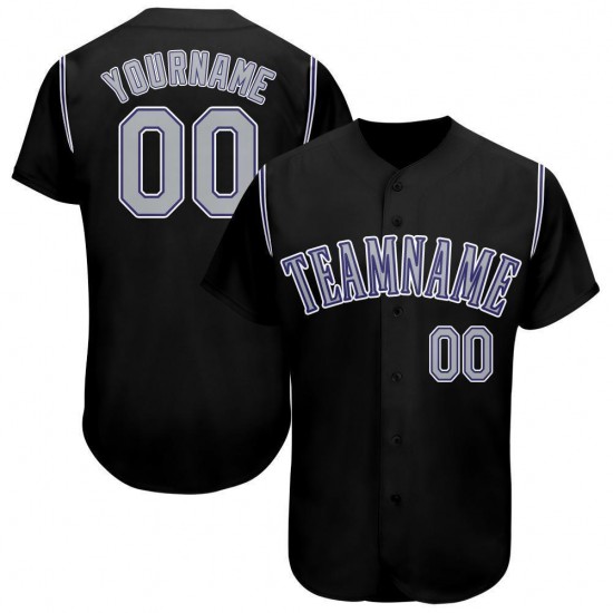 Custom Black Gray-Purple Baseball Jersey Custom Black Gray-Purple Baseball Jersey
