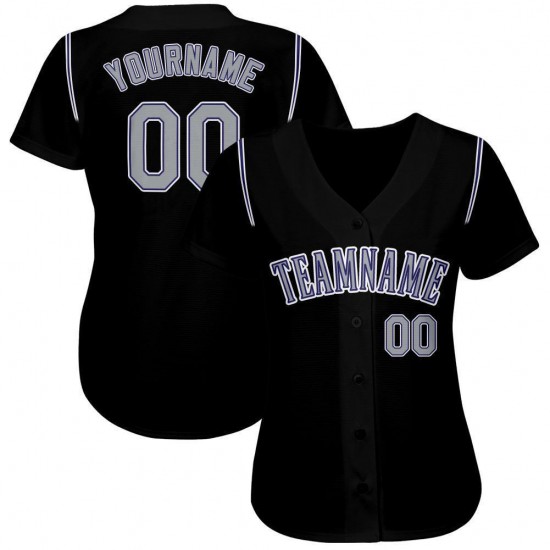 Custom Black Gray-Purple Baseball Jersey Custom Black Gray-Purple Baseball Jersey