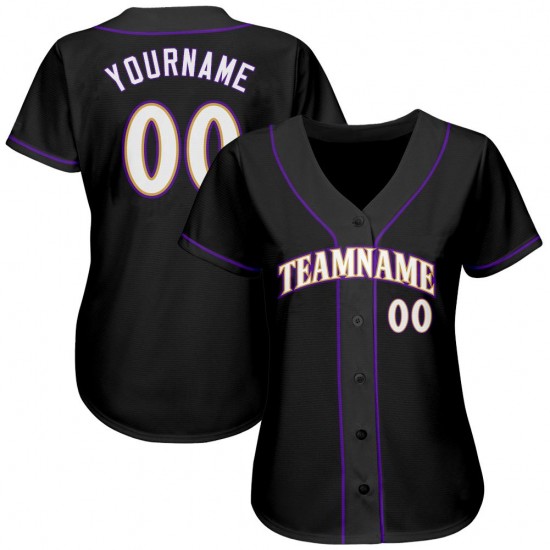 Custom Black White-Purple Authentic Baseball Jersey Custom Black White-Purple Authentic Baseball Jersey