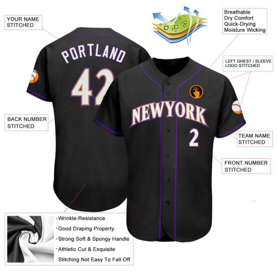 Custom Black White-Purple Authentic Baseball Jersey Custom Black White-Purple Authentic Baseball Jersey