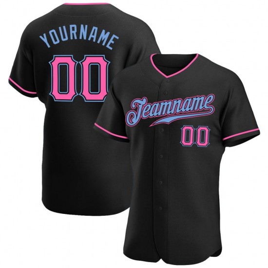 Custom Black Pink-Light Blue Authentic Baseball Jersey Custom Black Pink-Light Blue Authentic Baseball Jersey