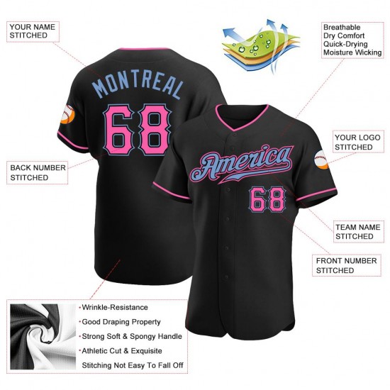 Custom Black Pink-Light Blue Authentic Baseball Jersey Custom Black Pink-Light Blue Authentic Baseball Jersey