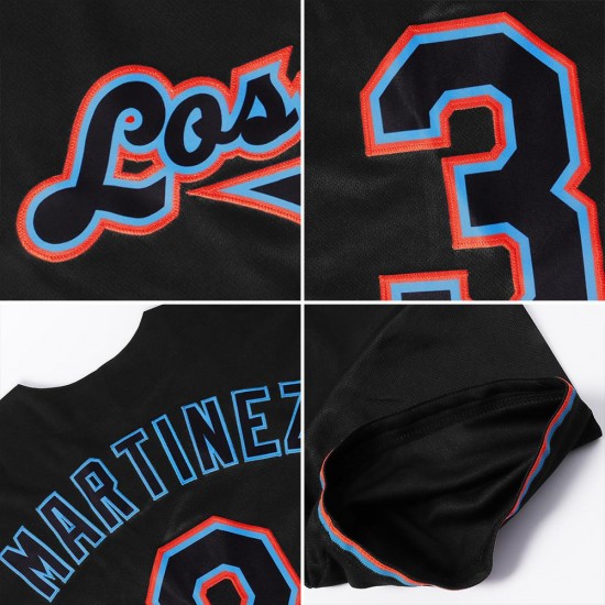 Custom Black Pink-Light Blue Authentic Baseball Jersey Custom Black Pink-Light Blue Authentic Baseball Jersey