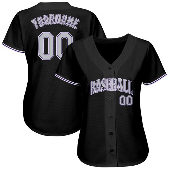 Custom Black Gray-Purple Authentic Baseball Jersey Custom Black Gray-Purple Authentic Baseball Jersey