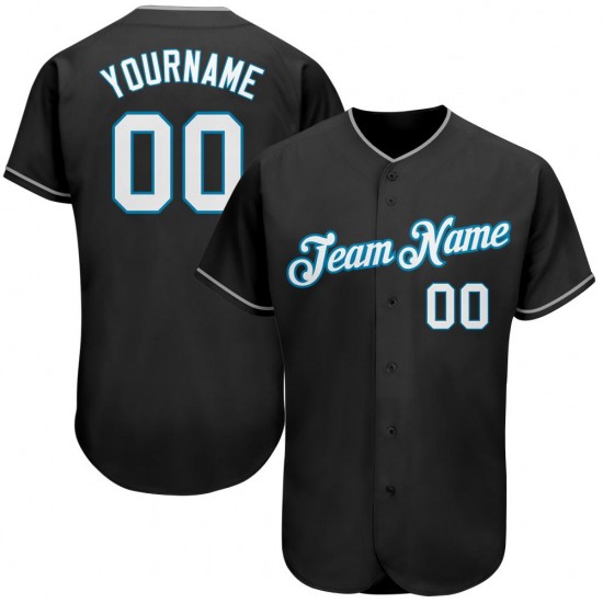 Custom Black White-Panther Blue Authentic Baseball Jersey Custom Black White-Panther Blue Authentic Baseball Jersey