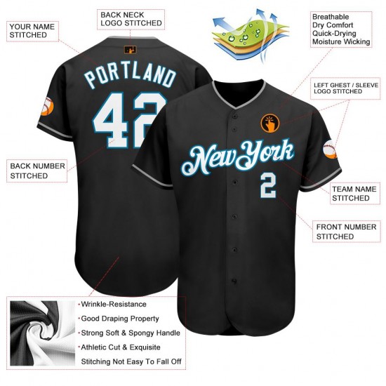 Custom Black White-Panther Blue Authentic Baseball Jersey Custom Black White-Panther Blue Authentic Baseball Jersey