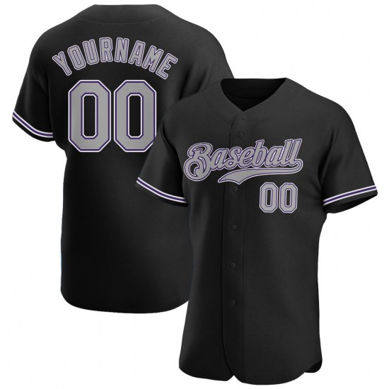 Custom Black Gray-Purple Authentic Baseball Jersey Custom Black Gray-Purple Authentic Baseball Jersey
