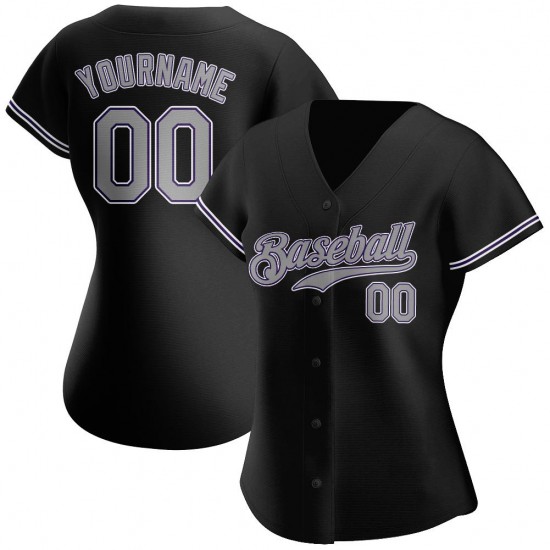 Custom Black Gray-Purple Authentic Baseball Jersey Custom Black Gray-Purple Authentic Baseball Jersey