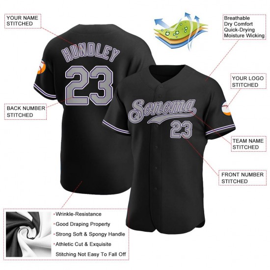 Custom Black Gray-Purple Authentic Baseball Jersey Custom Black Gray-Purple Authentic Baseball Jersey