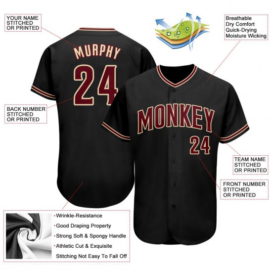 Custom Black Crimson-Khaki Authentic Baseball Jersey Custom Black Crimson-Khaki Authentic Baseball Jersey