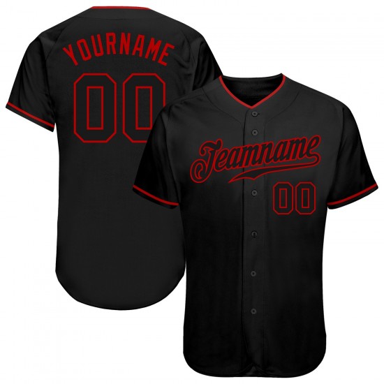 Custom Black Black-Red Authentic Baseball Jersey Custom Black Black-Red Authentic Baseball Jersey