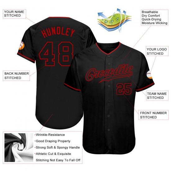 Custom Black Black-Red Authentic Baseball Jersey Custom Black Black-Red Authentic Baseball Jersey
