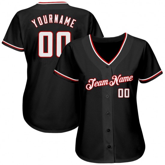 Custom Black White-Red Authentic Baseball Jersey Custom Black White-Red Authentic Baseball Jersey