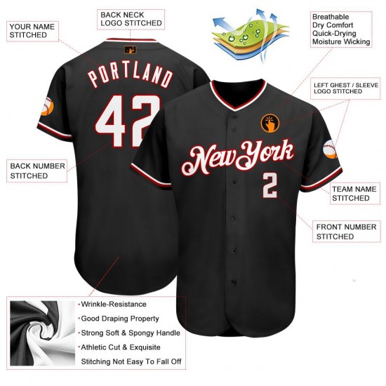 Custom Black White-Red Authentic Baseball Jersey Custom Black White-Red Authentic Baseball Jersey