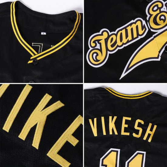 Custom Black Gold-Black Authentic Baseball Jersey Custom Black Gold-Black Authentic Baseball Jersey