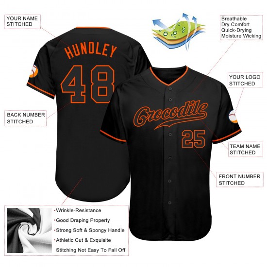 Custom Black Black-Orange Authentic Baseball Jersey Custom Black Black-Orange Authentic Baseball Jersey