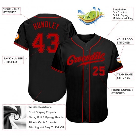 Custom Black Red Authentic Baseball Jersey Custom Black Red Authentic Baseball Jersey