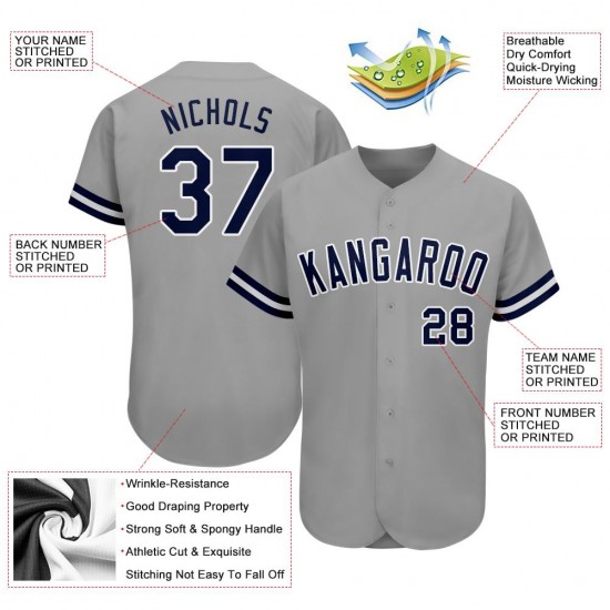 Custom Gray Navy-White Authentic Baseball Jersey Custom Gray Navy-White Authentic Baseball Jersey