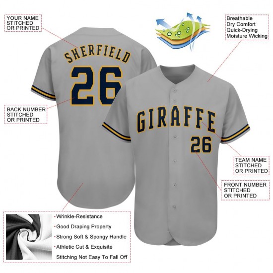 Custom Gray Navy-Old Gold Authentic Baseball Jersey Custom Gray Navy-Old Gold Authentic Baseball Jersey