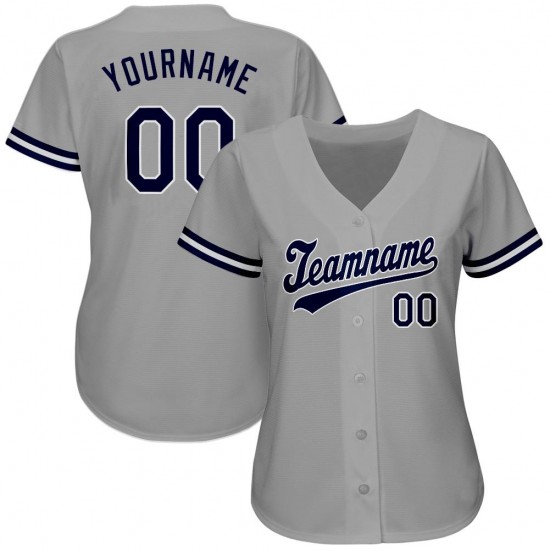 Custom Gray Navy-White Authentic Baseball Jersey Custom Gray Navy-White Authentic Baseball Jersey