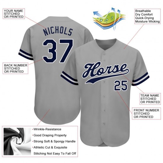 Custom Gray Navy-White Authentic Baseball Jersey Custom Gray Navy-White Authentic Baseball Jersey