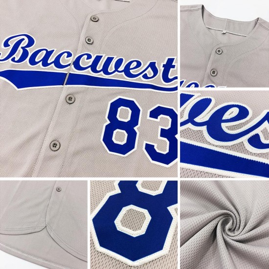 Custom Gray Royal-White Authentic Baseball Jersey Custom Gray Royal-White Authentic Baseball Jersey