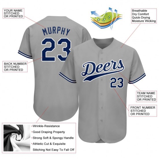 Custom Gray Royal-White Authentic Baseball Jersey Custom Gray Royal-White Authentic Baseball Jersey